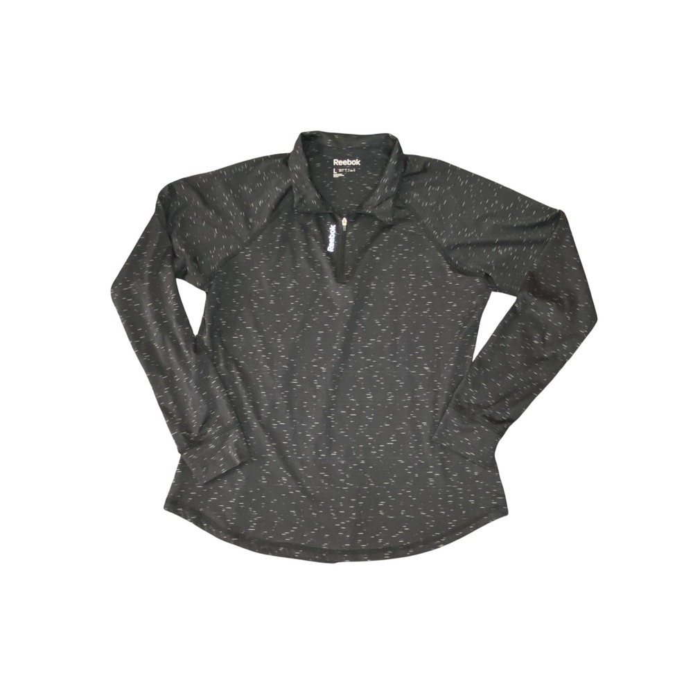 Reebok Speedwick Womens Large Black Space Dye Quarter Zip Pullover Long Sleeve